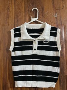 Chic Striped Collared Knit Vest