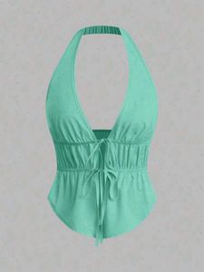 Light Blue Halter Neck Peplum Top