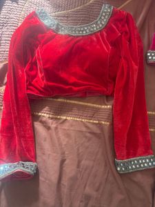 Red Velvet Blouse with Embellishments