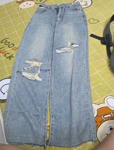 Distressed Light Wash Wide Leg Jeans