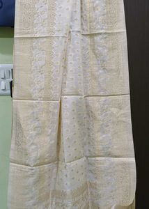 Elegant White Dupatta with Gold Border