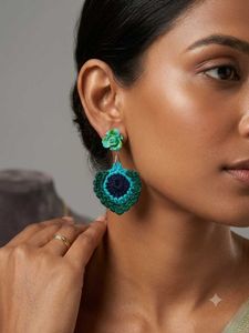 Boho Crochet Peacock Feather Earrings