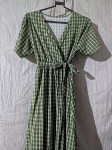 Green Plaid Wrap Dress