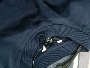Navy Blue Cropped Sweatshirt with Stripes
