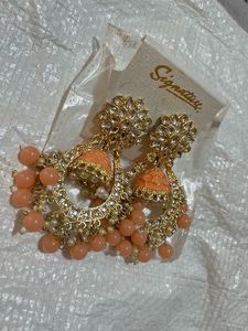 Beautiful Peach & Gold Jhumka Earrings