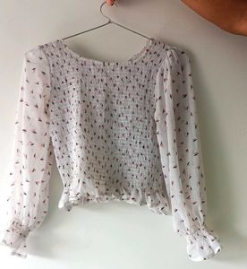 Chic Smocked Floral Print Top