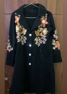 Floral Embroidered Black cord set