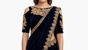 Navy Blue Velvet Blouse