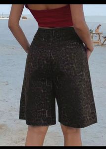 Leopard Print Denim Shorts