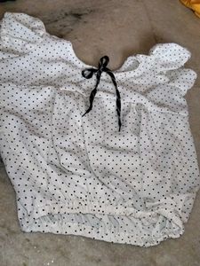 White Polka Dot Top with Tie Detail