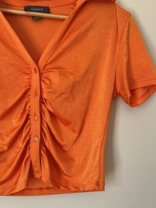 Primark Orange Ruched Button-Up Top