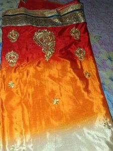 Vibrant Orange &amp; Gold Saree