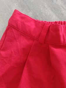 Red Culotte Shorts with Striped Hem