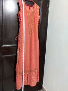 Peach Cut Stone Work Dress One Peace Long ✨
