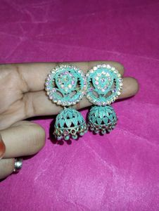 Teal Jhumka Earrings