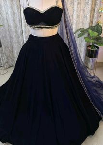 Elegant Black Velvet Lehenga Choli Set