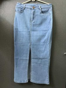 Light Wash Denim Maxi Skirt with Slit