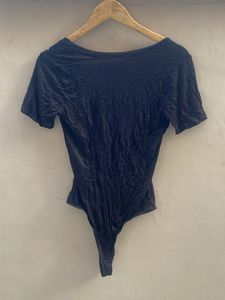 Black V-Neck Bodysuit Top