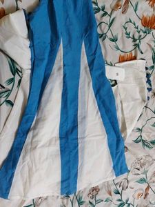 White Kurta Set with Blue Embroidery