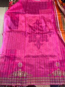 Elegant Pink &amp; Orange Silk Saree
