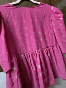 Beautiful Pink Kurti with Silver Print
