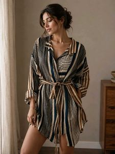 Zara Striped Oversized Shirt Dress with Belt