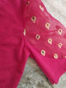 Pink Ethnic Blouse with Printed Sleeves