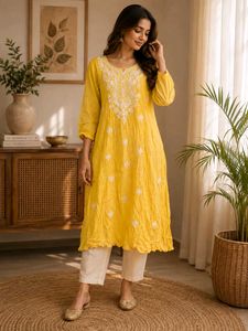 Beautiful Yellow Chikankari Kurta