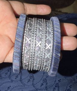 Boho Ethnic Silver &amp; Blue Bangles