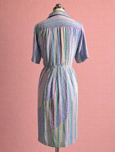 vintage-style pastel stripped shirt dress