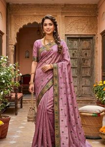 Stunning Mauve Lavender Silk Saree with Gold Zari