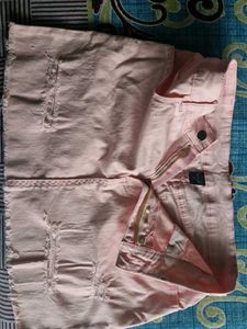 Pink Distressed Mini Skirt