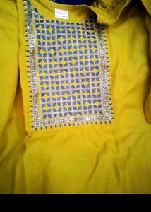 Yellow Kurta Set with Blue Dupatta