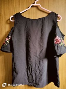 Embroidered Cold Shoulder Top