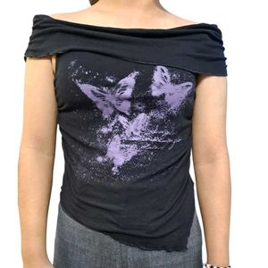 Off-Shoulder Butterfly Print Top