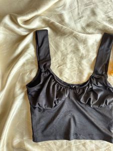Sleek Black Ruched Crop Top