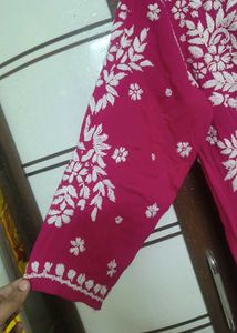 New Vibrant Pink Chikankari Kurta
