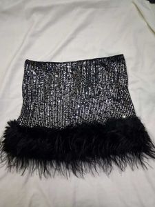 Gorgeous Sequins Furr Mini Skirt✨️🖤