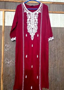 Maroon Embroidered Kurta