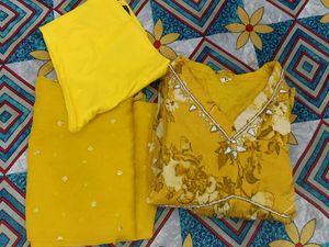 Women's Yellow Floral Kurta Set with Dupatta