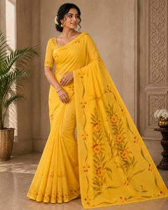 Vibrant Yellow Saree with Subtle Prints