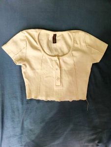 Cream Ribbed Button Up Crop Top
