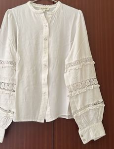 Elegant off White Lace Trimmed Blouse