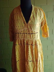 Yellow Eyelet Midi Dress