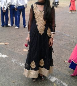Elegant Black &amp; Gold Anarkali Suit
