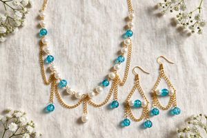 Handmade Pearl & Turquoise Crystal Necklace Earrin