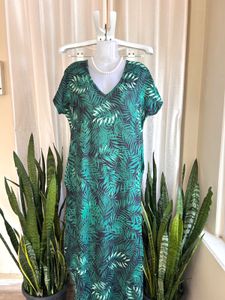 Imported V-Neck Tropical Print Maxi Dress
