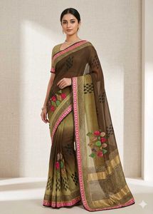 Elegant Saree with Pink &amp; Gold Border