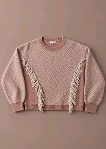 DUSTY ROSE AND CREAM GEOMETRIC KNIT SWEATER