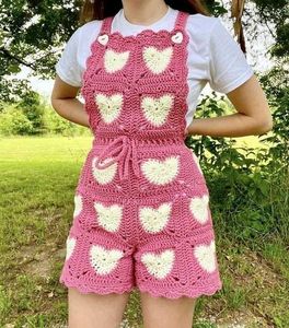 Boho Crochet Floral Shortalls